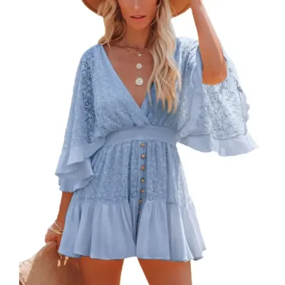 V-NECK BAT SLEEVE SHORT DRESS